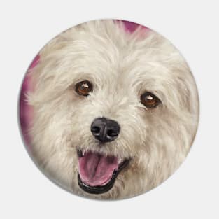 Painting of a Furry Cute Pomapoo Smiling Pin