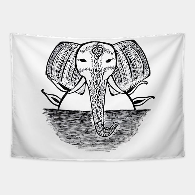 Monochrome Elephant Tapestry by BalumbaArt