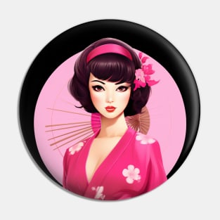 Japanese girl Geisha vintage retro modern pin-up woman in kimono Pin