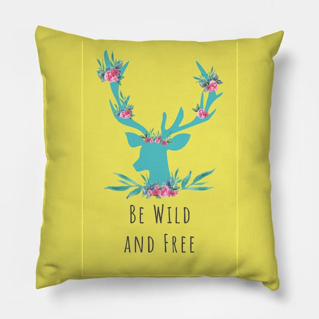 Be free & wild deer art A4 poster print on Quality paper. Ready to frame. Pillow by Maia Pretty Designs