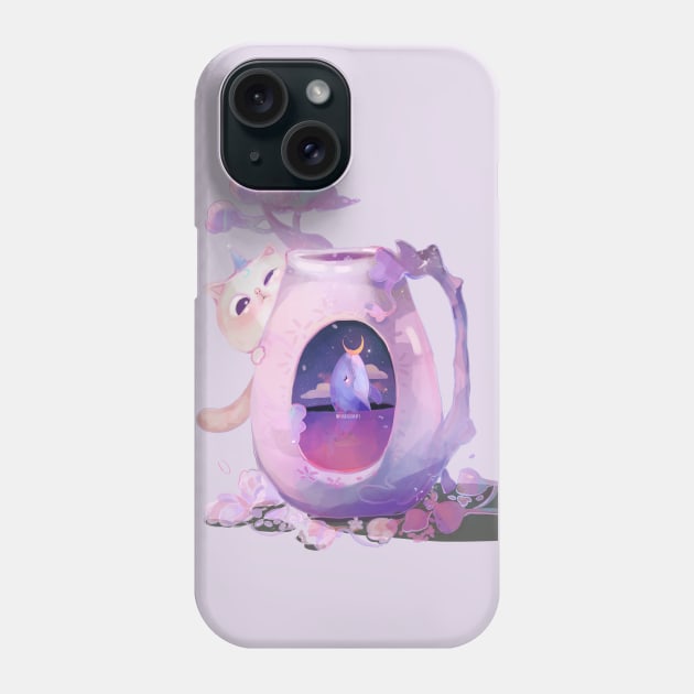 Cat and Whale Phone Case by Miya Gu Art