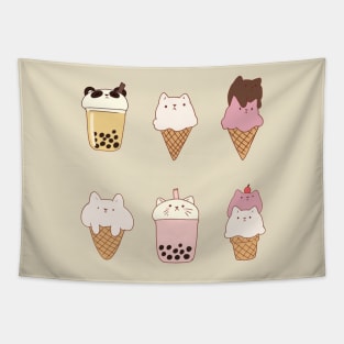 Ice cream cats and boba drinks Tapestry