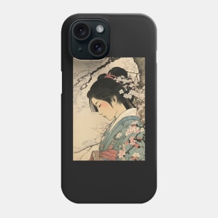 Ukiyo-e Japanese Art - Beautiful Woman Meditating Under a Cherry Blossom Tree Phone Case