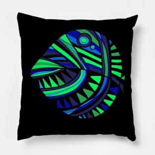 Mazipoodles New Fish Head Leaf Black Indigo Blue Green Pillow