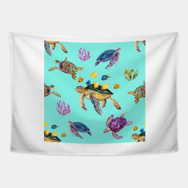 Sea Turtles All Over Tote Bag Tapestry by candiscamera