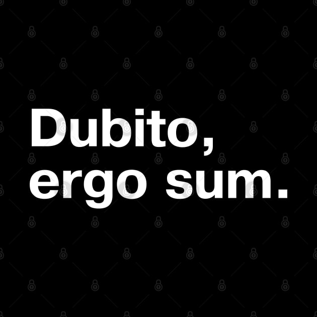 "Dubito, ergo sum." in plain white letters - I doubt, therefore I am (the king/queen of sarcasm) by TheBestWords