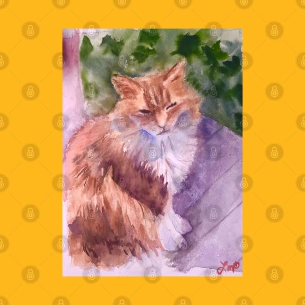 Orange fluffy kitty watercolor by BakersDaughter