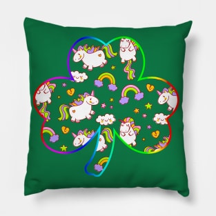 Unicorns Irish Shamrock St Patricks Day Pillow