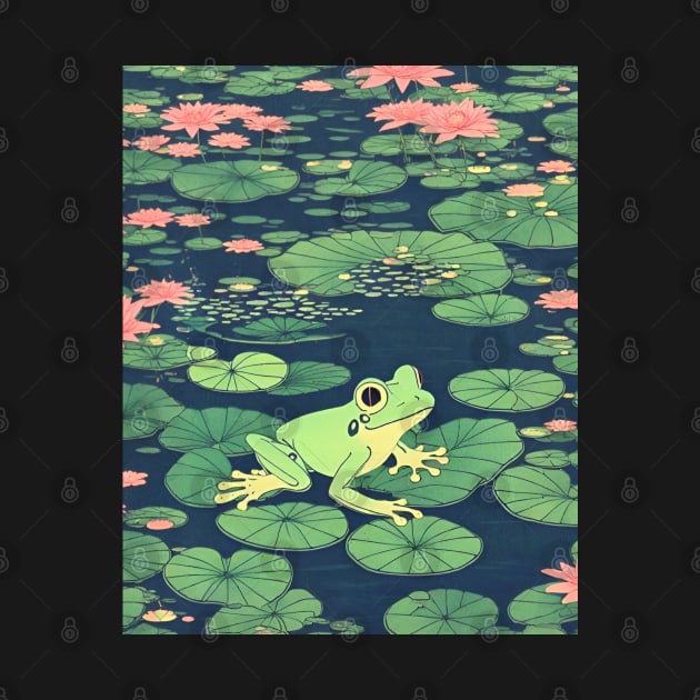 Vintage Cuban Tree Frog in the Lilypad Field Frog Lover by Mochabonk