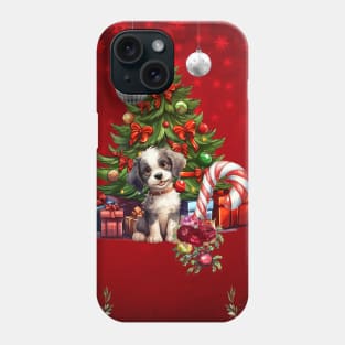 Sweet puppy with christmas tree Phone Case