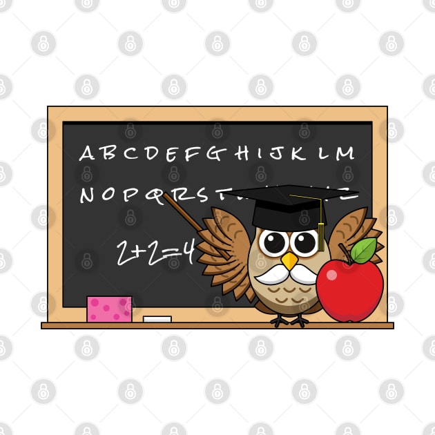 Cute Teacher Owl with Apple Cartoon by BirdAtWork