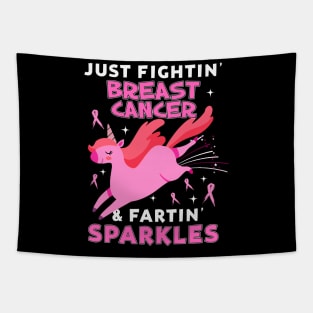 breast cancer funny unicorn farting sparkles Tapestry