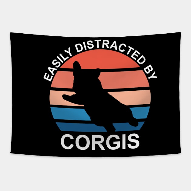 Easily Distracted By Corgis - White Text Tapestry by DPattonPD