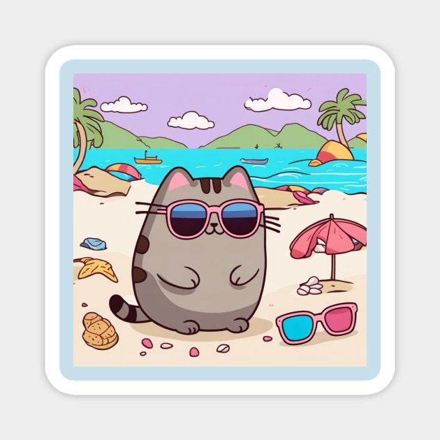 Cute pusheen enjoying a day on the beach Magnet by Love of animals