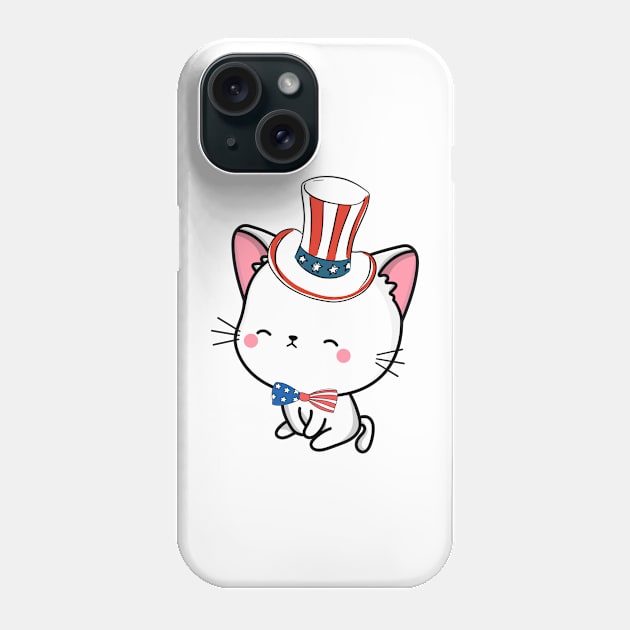 Funny white cat is ready for independence day Phone Case by Pet Station