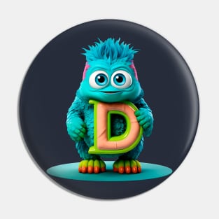 Adorable Kids Monster Alphabet Letter D Funny Back to School Pin