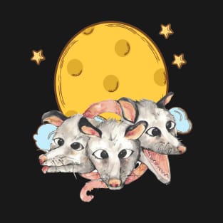 Three Opossums Howling at the Moon Funny Possum 3 Opossum T-Shirt