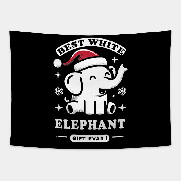 Best White Elephant Gift Evar! Cute Elephant With Santa Hat Tapestry by SubtleSplit