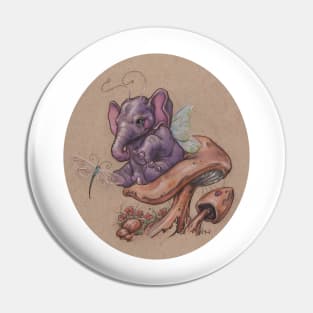 Bitty Elephant with Dragonfly (on mushroom) Pin