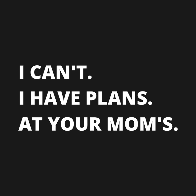 I Can't I Have Plans At Your Mom's Funny Joke Introvert by Brevan Tee Co.