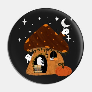 Cute Halloween mushroom and ghost design in autumn colours. Pin