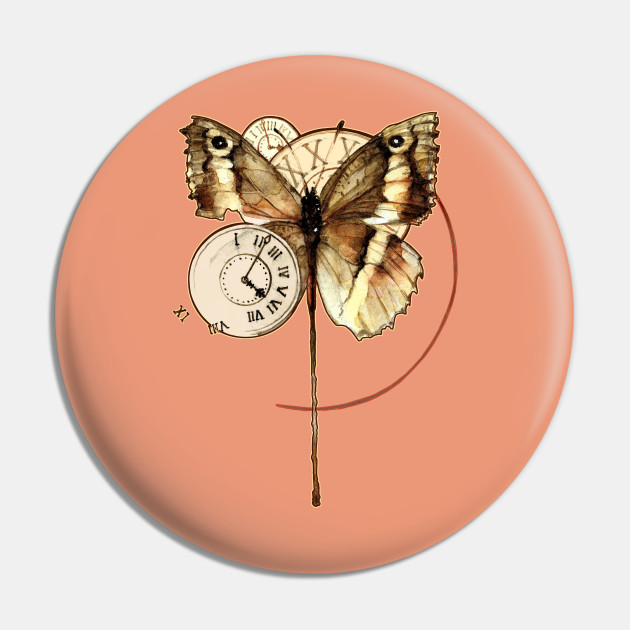 Butterfly Clocks Butterfly Pin Teepublic Apple pin brooch handpainted unique artist signed gold painted. teepublic