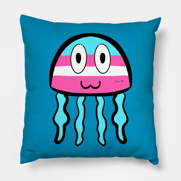 Transgender Pride Jellyfish Pillow by AlienClownThings