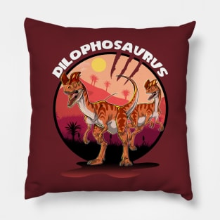 Dilophosaurus Dinosaur Design With Background Pillow