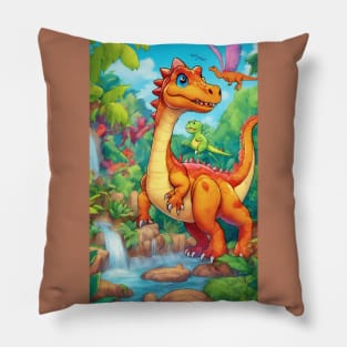 3d realistic coloring cartoon dinosaurs land Pillow
