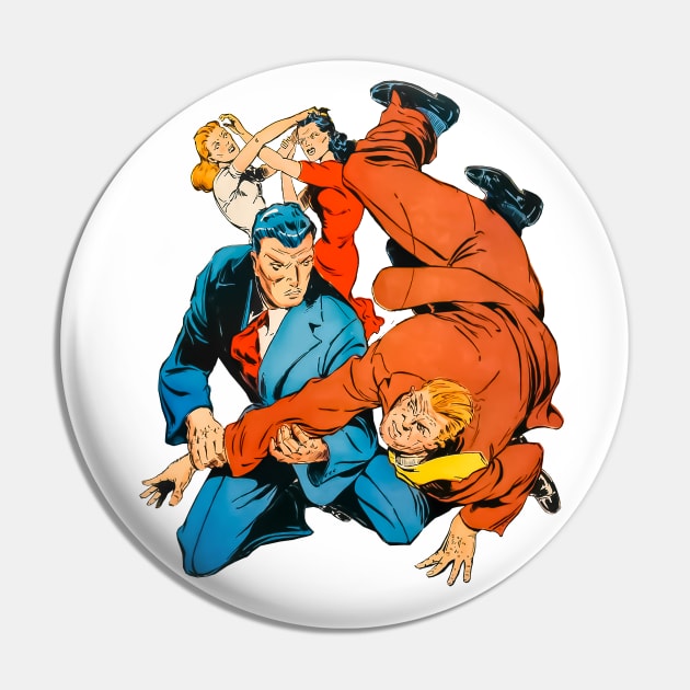 Businessmen and Businesswomen Fighting Retro Comics Vintage Old Cartoon Pin by REVISTANGO