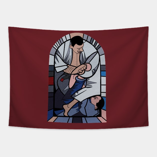 Stained glass window Jiu Jitsu Foot Lock- Cool Martial Arts Design Tapestry by IceTees