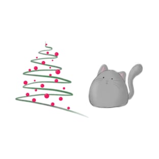 Cute fluffy fat cat with Xmas tree- cats lover T-Shirt