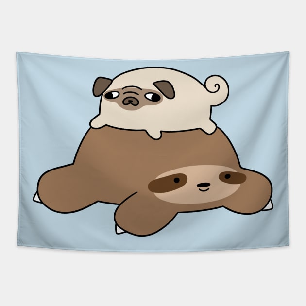 Little Pug and Sloth Tapestry by saradaboru