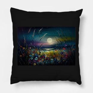 Vibrant Night Flowers Landscape Pillow