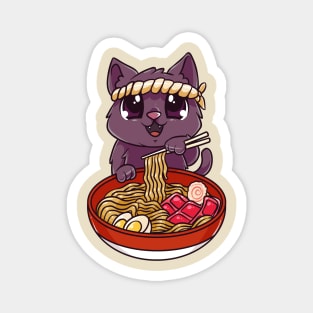 Cat eating Ramen Cute Kawaii Kitten Eating Noodles Magnet