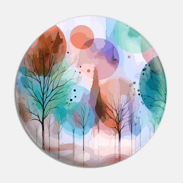 Colorful Sky Blue Pastel Brown Abstract Trees Pin by Siha Arts