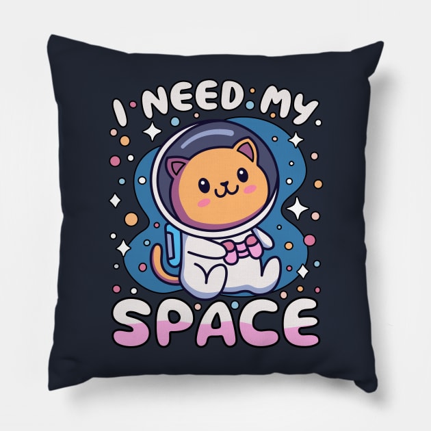 I Need My Space Kawaii Astronaut Cat In Space Pillow by Cuteness Klub