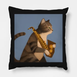 Musical Cat with Saxophone Pillow