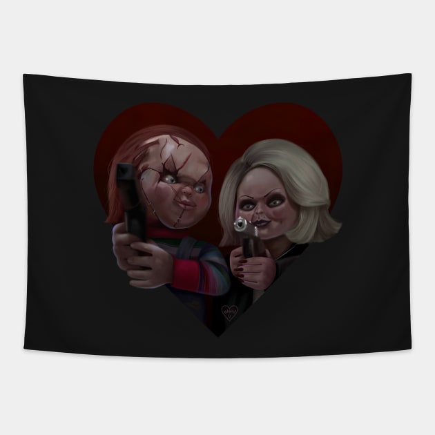 Bride of Chucky BLACK BACKGROUND Tapestry by thelamehuman