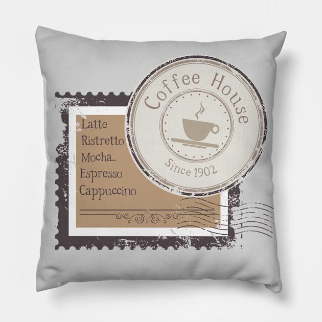 Vintage Coffee house stamp design Pillow by Muse