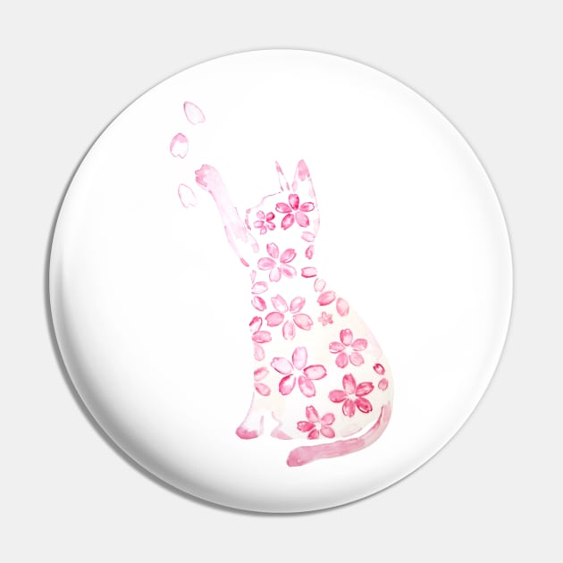 pink cat and cherry flowers watercolor Pin by colorandcolor