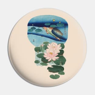 WATER TURTLE AND WATERLILIES IN PALE PINK BLUE Pin