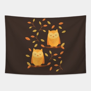 Cute Sleeping Owls in Autumn 🦉 Tapestry