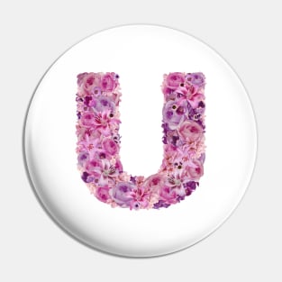 Pink Floral Letter U Pin