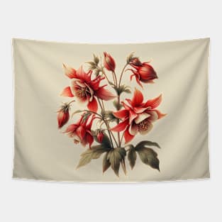 Clementine Red Columbine Vintage Botanical Tapestry