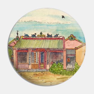 Buddhist Temple Phan Thiet Vietnam Watercolor Illustration Pin