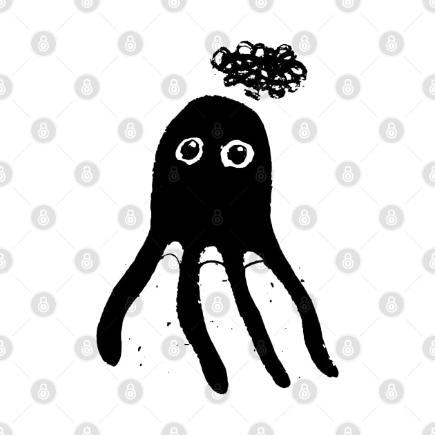 Thinking octopus - cute black dark by Ravendax