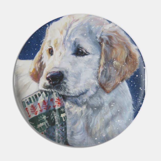 Golden Retriever Christmas Fine Art Painting Pin by LASHEPARD