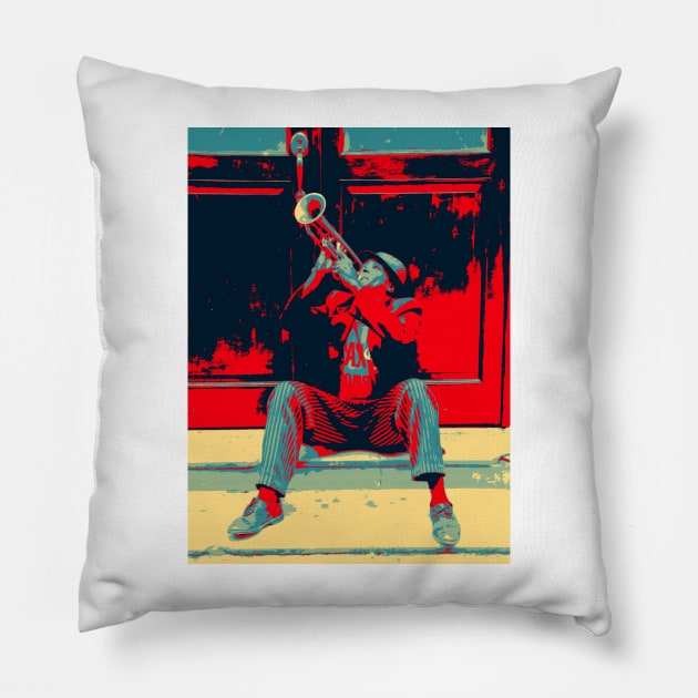 Trumpeter in Havana in Cuba Pillow by Offiinhoki