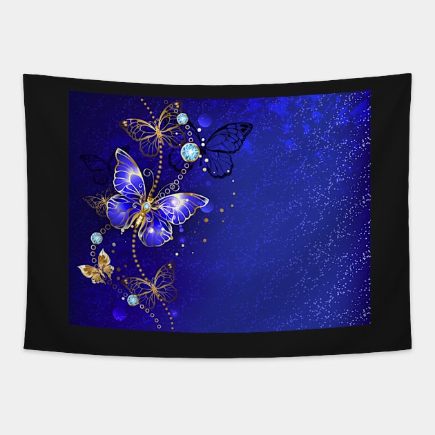 Blue Background with Sapphire Butterflies Tapestry by Blackmoon9